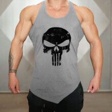 (Gray,2XL)Sleeveless Shirt Loose Muscle Training Vest Sports Tank Top Sportswear Polyester
