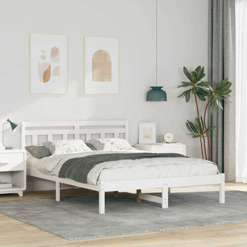 VidaXL vidaXL Bed Frame White 135 x 190 cm Solid Pine Wood