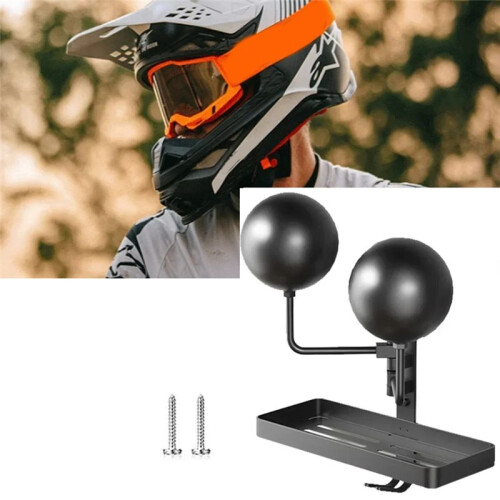 Motorcycle Helmet Display Stand with Adjustable Hook Wall Mounted Organize Caps Jackets & Accessories. Universal Fit 2