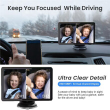 1080P Dual Lens Car Baby Monitor, 5Inch IPS Screen, Adjustable Lenses, 2 Mounting Options, Rear View