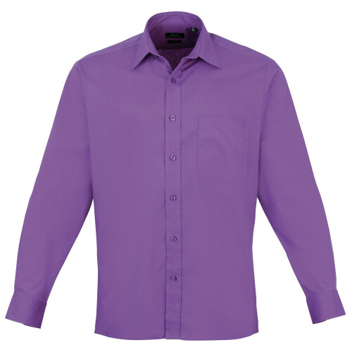 (14.5, Rich Violet) Premier Mens Premier Poplin Long-Sleeved Formal Shirt