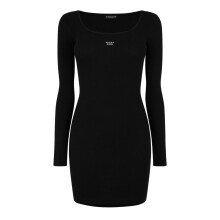 (8 UK, Jet Black) Guess Womens/Ladies Ribbed Square Neck Slim Long-Sleeved Mini Dress