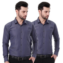Camisa Formal Hombre Xjarvis Austin | Algodón Mezcla | Con Bolsillo | Cuello Abierto y Mangas Largas - Corte Regular, Pack de 2 (Pizarra)
