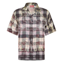 (L, Black) Diesel Mens S-Tilborg Graphic Collared Shirt