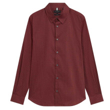 (M, Dark Red) Ted Baker Mens Geometric Long-Sleeved Shirt