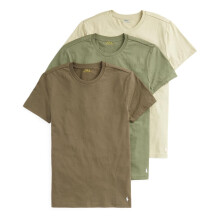 (L, Brown/Green/Beige) Ralph Lauren Mens Classic Cotton T-Shirt (Pack of 3)