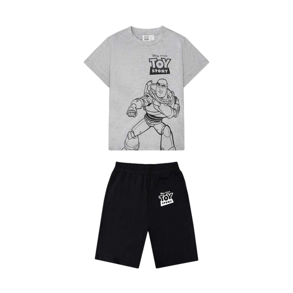 Toy Story (7-8 Years, Grey/Black) Childrens/Kids Buzz Lightyear & Woody T-Shirt & Shorts Set