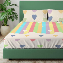 Urban Space 144 Tc Divine Drap Housse 100% Coton Double Avec 2 Taies, Taille 90 X 100 Pouces, Cœurs Arc-en-Ciel