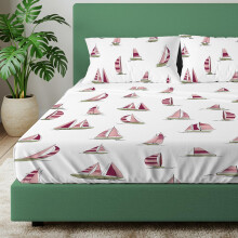 Urban Space Drap Housse 144 Tc 100% Coton pour Lit King, Drap Avec 2 Taies (Taille 274 X 274 Cm, Bateaux Océaniques Bordeaux)