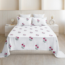 Homemonde Drap Housse Coton 210 Tc 84 X 90 Pouces Imprimé Floral Avec 2 Taies 18 X 28 Pouces - Rose Rouge