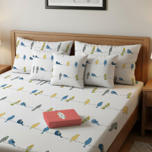 Urban Space Divine 144Tc Drap Housse 100% Coton Imprimé Pour Lit Double Avec 2 Taies Et 3 Housses