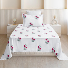 Homemonde Drap Housse Coton 210 Tc 60 X 90 Pouces Imprimé Floral Avec Housse D'oreiller 18 X 28 Pouces - Rose Rouge