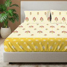 Sábana de Algodón 100% Urban Space 144 Tc para Cama Doble con 2 Fundas, Tamaño Reina (90 x 100 Pulgadas, Amarillo Magnolia)