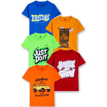 T2F Jongens Effen Regular Fit T-Shirt (Bys-Tsrt-20_Multicolor 1 2-3 Jaar)