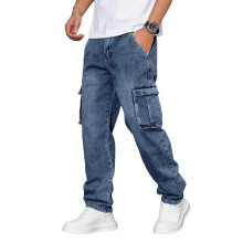 Urban Pockets Jeans för män || Mäns jeans denim (Blå-Cargo-Jeans-U23-38)