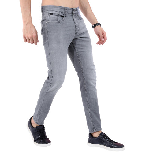 Highlander Highlander Herr Grå Taperad Passform Ljusblekta Stretchjeans
