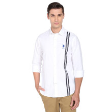 Camisa de Rayas Blanca de Algodón U.S. Polo Assn. para Hombre, Mediana