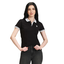 Camisa Polo de Mujer de Algodón Rayada de U.S. Polo Assn. (Uwaw23Tsh027_Negro_M)
