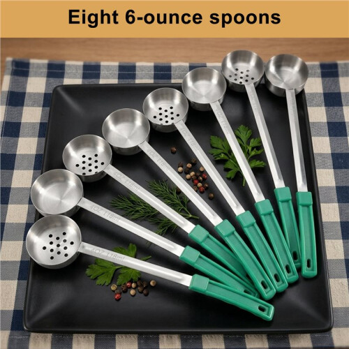 8Pcs Portion Control Serving Spoons Portion Scoops Cups Solid and Slotted Stainless Steel Ladle Spoon for Food,4 Oz 2