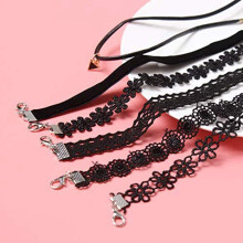 Conjunto de Gargantilla de 6 Uds., Collares de Gargantilla, Conjunto de Gargantilla Terciopelo Negro, Gargantillas de Encaje con Tatuaje GóTico
