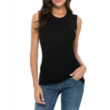 WOSALBA Dam Tanktop Crew Neck Färgad Ärmlös Mjuk Lager Fitted Underbas, 38986 Svart, X-Large