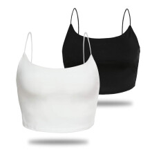 Amilia Damernas Bas Cami Spaghetti Dubbel Lager Crop Top, Svart&vit, Medium