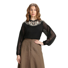 U.S. Polo Assn. Top de Encaje de Poliéster para Mujer (Uwaw23Top013_Negro_S)