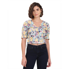 U.S. Polo Assn. Top Corto de Manga Abullonada con escote en V (Uwaw22Top038_Multi-Colour_L)