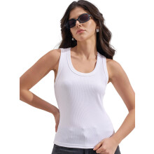 Tokyo Talkies Dam Slim Rund Hals Ärmlös Regular Top Pttp000095 Vit S