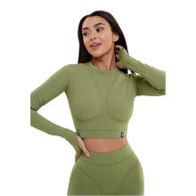 Bona Fide Damers Tränings Topp - Kort/Lång Ärm Kompressionsskjorta - Andningsbar Tight Crop Top För Gym, Löpning, Yoga, Rash Guard Extra Olive