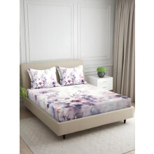 Signature Digital Print Floral King Size Bedsheet - 108 X 108 Inches | 100% Cotton-Feel Soft Fabric | Fade-Resistant Colors | 2 Matching Pillow Covers