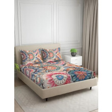 Signature Digital Print Abstract King Size Bedsheet - 100 X 108 Inches | 100% Cotton-Feel Soft Fabric | Fade-Resistant Colors | 2 Pillow Covers (Boho