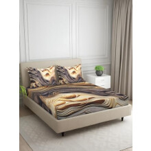 Signature Digital Print Abstract King Size Bedsheet - 100 X 108 Inches | 100% Cotton-Feel Soft Fabric | Fade-Resistant Colors | 2 Pillow Covers (Earth