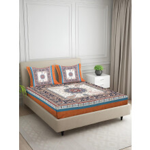 Signature Digital Print Abstract King Size Bedsheet - 100 X 108 Inches | 100% Cotton-Feel Soft Fabric | Fade-Resistant Colors | 2 Pillow Covers (Terra