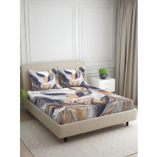 Signature Digital Print Abstract King Size Bedsheet - 100 X 108 Inches | 100% Cotton-Feel Soft Fabric | Fade-Resistant Colors | 2 Pillow Covers (Metal