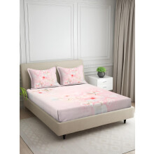 Signature Digital Print Floral King Size Bedsheet - 108 X 108 Inches | 100% Cotton-Feel Soft Fabric | Fade-Resistant Colors | 2 Matching Pillow Covers