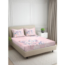 Signature Digital Print Floral King Size Bedsheet - 108 X 108 Inches | 100% Cotton-Feel Soft Fabric | Fade-Resistant Colors | 2 Matching Pillow Covers