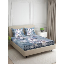 Signature Digital Print Floral King Size Bedsheet - 108 X 108 Inches | 100% Cotton-Feel Soft Fabric | Fade-Resistant Colors | 2 Matching Pillow Covers
