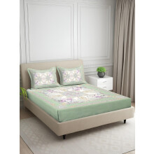 Signature Digital Print Abstract King Size Bedsheet - 100 X 108 Inches | 100% Cotton-Feel Soft Fabric | Fade-Resistant Colors | 2 Pillow Covers (Sage