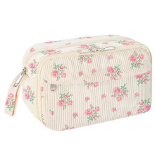 Pink Floral Corduroy Pencil Case, Large Zippered Pouch for School Supplies