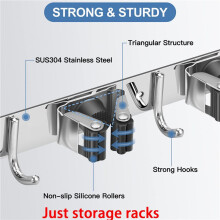 2X Broom Holder Mop Hanger Wall Mount Metal Organization Garage Storage System Garden Kitchen Tool Organizer