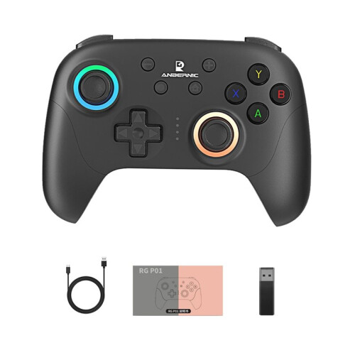 2X ANBERNIC RGP01 Gamepad Wireless  Game Controller RGB Hall Effect Joystick per PC Android IOS Steam Nero 1