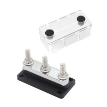 600A Bus Bar 3-Stud M10 High Current Copper Terminal Block with Cover for 12-48V