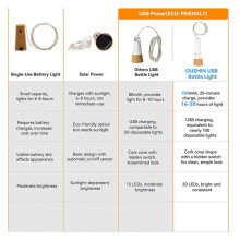 Weinflaschenlichter mit Korken, Per USB Wiederaufladbare Lichterkette für Schnapsflaschen, 20 LED-Lichterkettenkabel, 8er-Pack