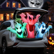 White Inflatable Halloween Ghost Pumpkin, LED Lighted Outdoor Yard Party Prop
