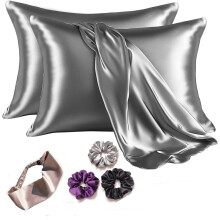 Armoxa Satin Seidenkissenbezug für Haare und Haut 2 Stück mit 3 Satin Scrunchies|1 Seidenhaargummi gratis|Seidenkissenbezüge