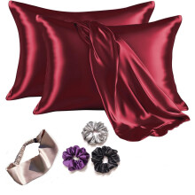 Armoxa Satin Seidenkissenbezug für Haare und Haut 2 Stück mit 3 Satin Scrunchies| 1 Gratis Seidenhaargummi