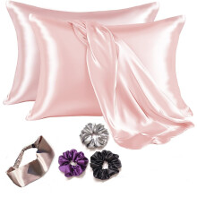 Armoxa Satin-Seidenkissenbezug für Haar und Haut 2 Stück mit 3 Satin-Seidenscrunchies|1 Seidenhaargummi gratis