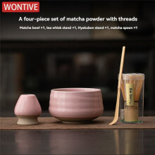 Service à thé matcha japonais rose 8 pièces, kit de poudre de matcha, bol à matcha, fouet, accessoires, support pour les amateurs de thé.
