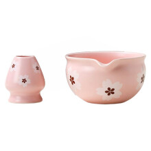 2 Bols à Matcha Traditionnels Japonais et Support pour Fouet, Bol à Thé pour Table, Cérémonie Du Thé, Cadeau de Fête, Fleurs Blanches